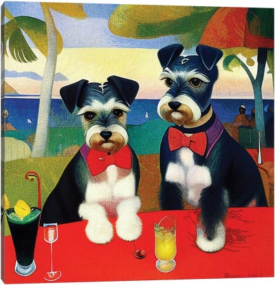 Miniature Schnauzers On A Date In Tahiti Beach By Paul Gauguin Canvas Art Print - Nobility Dogs