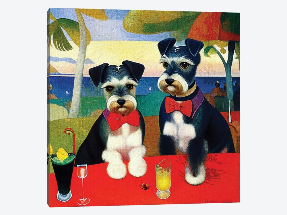Miniature Schnauzers On A Date In Tahiti Beach By Paul Gauguin by Nobility Dogs 1-piece Art Print