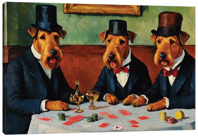 Airedale Terrier Card Players By Paul Cezanne Canvas Art Print - Airedale Terrier Art