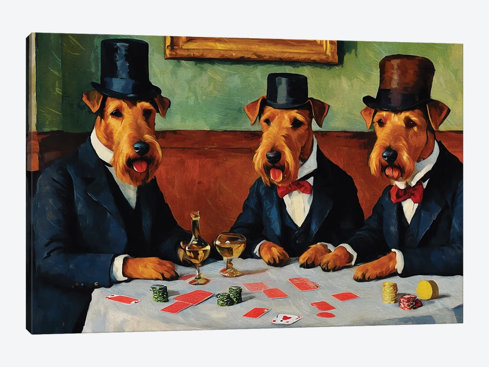 Airedale Terrier Card Players By Paul Cezanne by Nobility Dogs 1-piece Canvas Wall Art