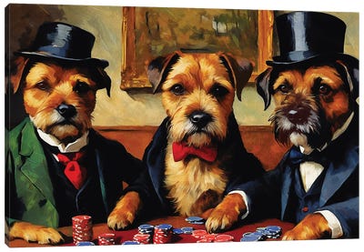 Border Terrier Card Players By Paul Cezanne Canvas Art Print - Border Terrier Art