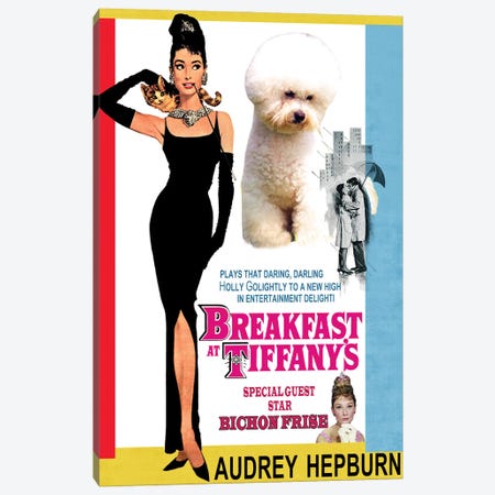 Bichon Frise Breakfast At Tiffany Movie Canvas Print #NDG223} by Nobility Dogs Canvas Wall Art