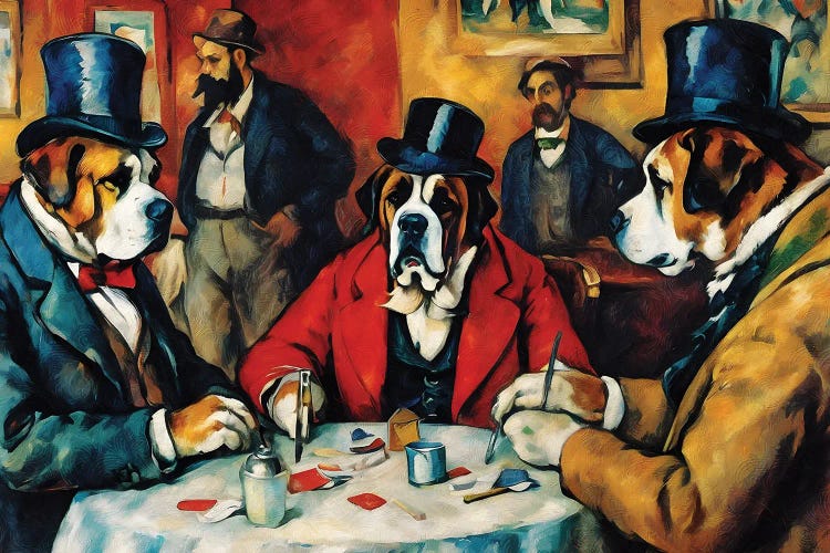 Saint Bernard Dog The Card Players