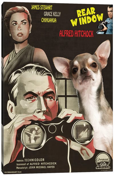 Chihuahua Rear Window Movie Canvas Art Print - Mystery & Detective Movie Art