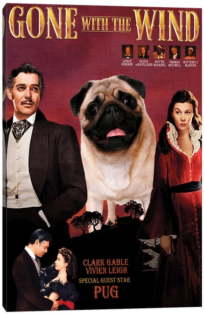 Fawn Pug Gone With The Wind Canvas Art Print - Romance Movie Art