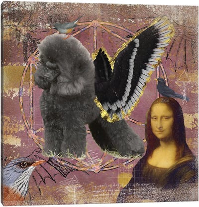 Black Poodle Angel Da Vinci Canvas Art Print - Mona Lisa Reimagined