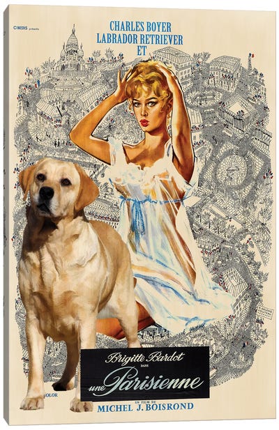 Labrador Retriever Una Parisienne Movie Canvas Art Print - Brigitte Bardot