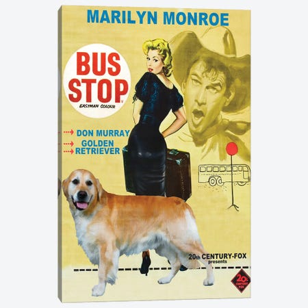 Golden Retriever Bus Stop Movie Canvas Print #NDG255} by Nobility Dogs Canvas Wall Art
