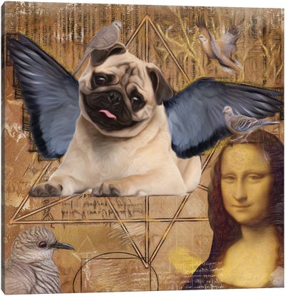 Pug Angel Da Vinci Canvas Art Print - Mona Lisa Reimagined
