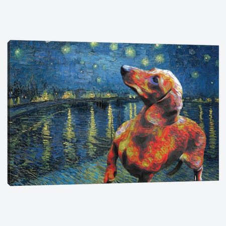 Dachshund Starry Night Over The Rhone Canvas Print #NDG285} by Nobility Dogs Canvas Print