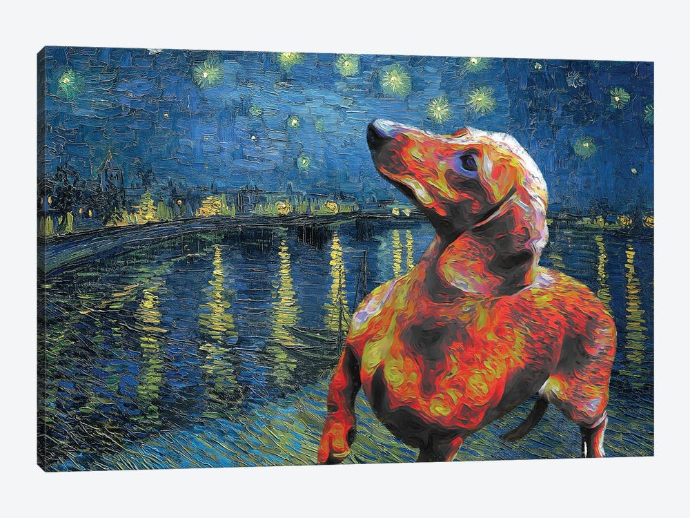 Dachshund Starry Night Over The Rhone by Nobility Dogs 1-piece Canvas Art