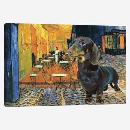 Dachshund Cafe Terrace At Night Canvas Print #NDG287} by Nobility Dogs Art Print