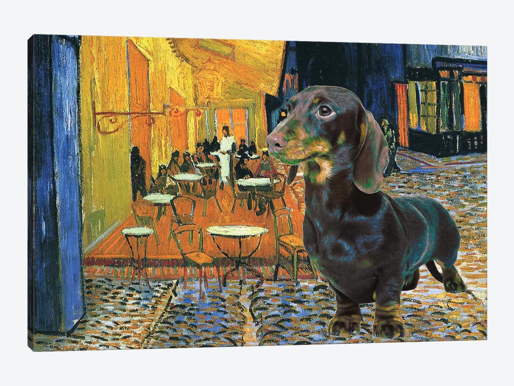 Dachshund Cafe Terrace At Night by Nobility Dogs 1-piece Canvas Art