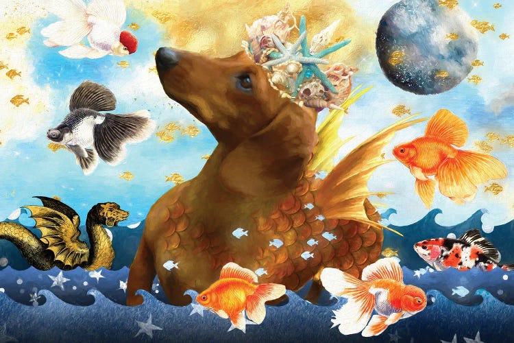 Dachshund Mermaid And Goldfish