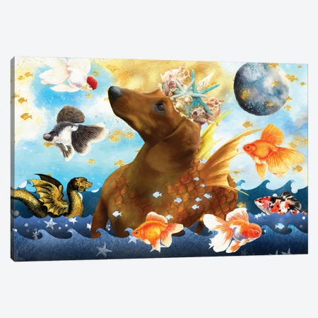 Dachshund Mermaid And Goldfish Canvas Print #NDG290} by Nobility Dogs Art Print