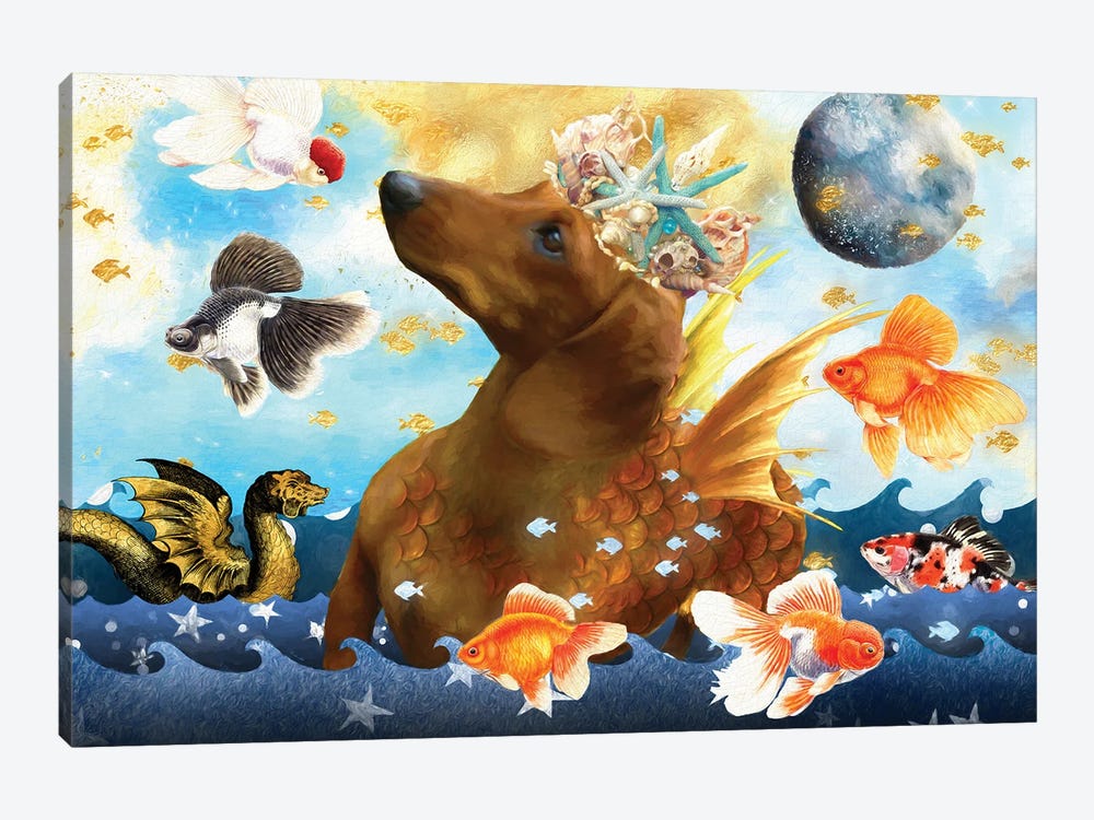 Dachshund Mermaid And Goldfish by Nobility Dogs 1-piece Canvas Art