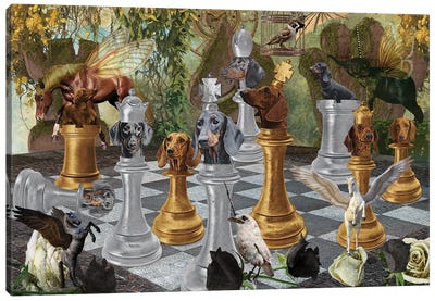 Dachshund Chess Checkmate Canvas Art Print - Dachshund Art