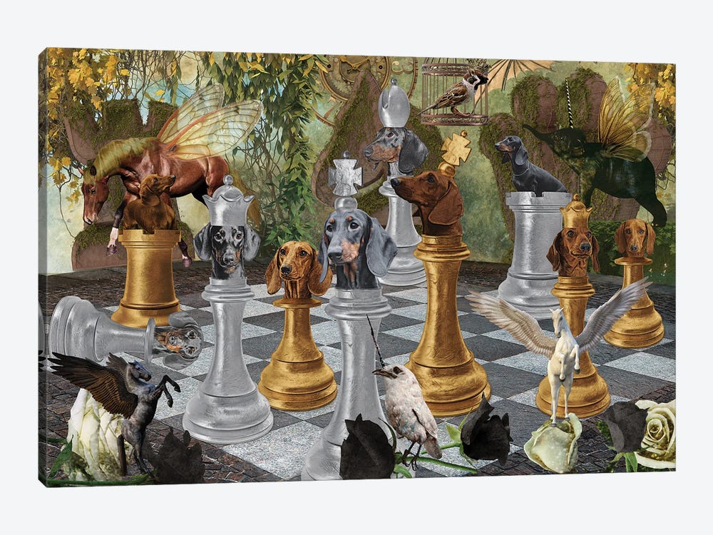 Dachshund Chess Checkmate by Nobility Dogs 1-piece Canvas Wall Art