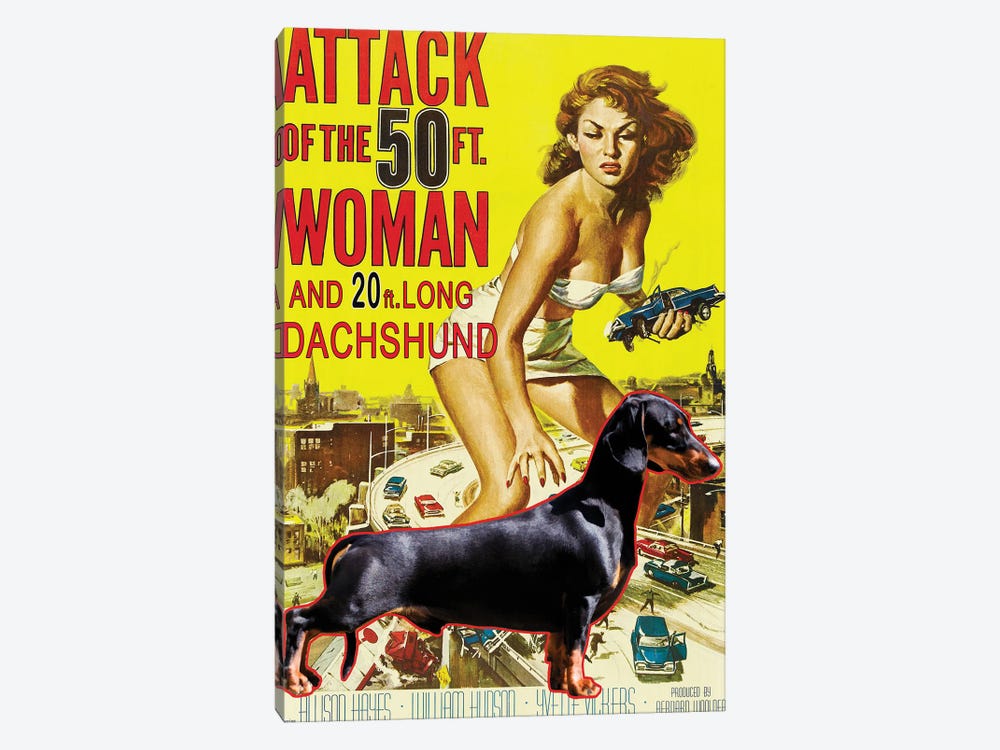 Black Dachshund Attack Of The 50Ft Woman by Nobility Dogs 1-piece Canvas Artwork