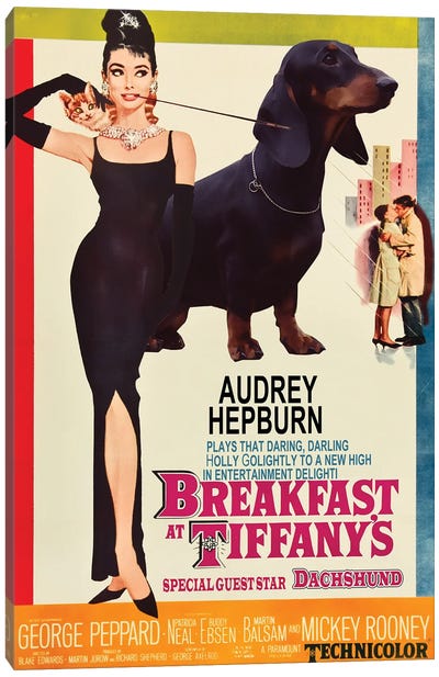 Dachshund Breakfast At Tiffany Canvas Art Print - Classic Movie Art