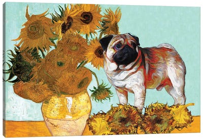 Pug Sunflowers Canvas Art Print - All Things Van Gogh