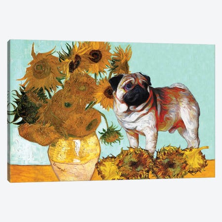 Pug Sunflowers Canvas Print #NDG301} by Nobility Dogs Canvas Print