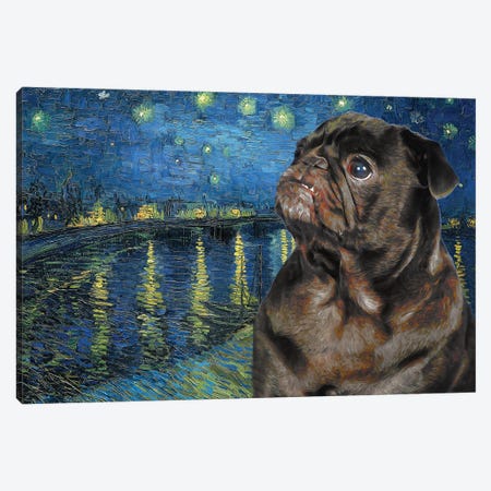 Pug Starry Night Over The Rhone Canvas Print #NDG302} by Nobility Dogs Art Print