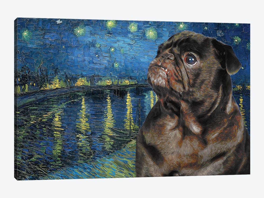 Pug Starry Night Over The Rhone by Nobility Dogs 1-piece Canvas Wall Art