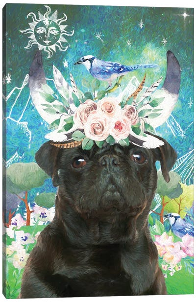 Black Pug Once Upon A Time Canvas Art Print - Jay Art