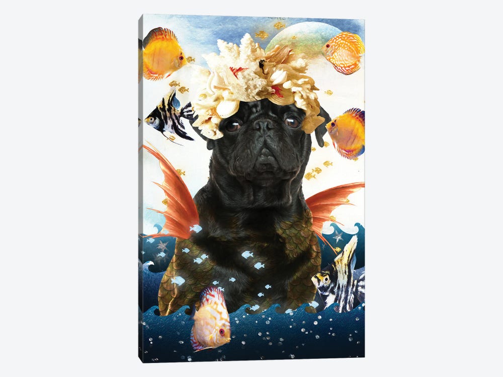 Black Pug Mermaid by Nobility Dogs 1-piece Art Print