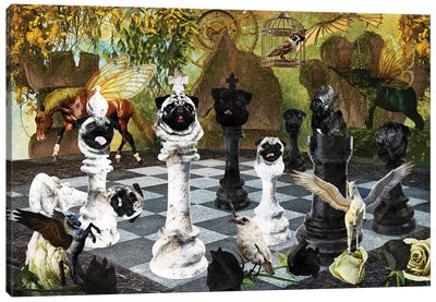 Pug Chess Checkmate Canvas Art Print - Cards & Board Games