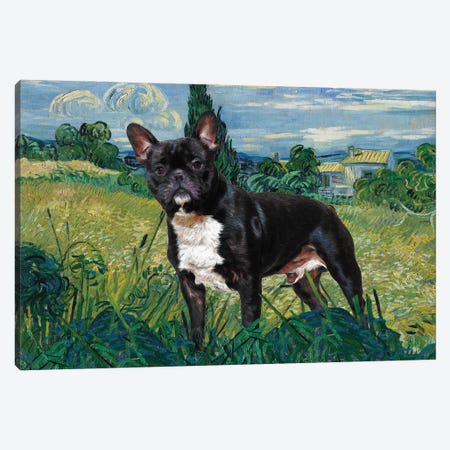 French Bulldog Green Wheat Field With Cypress Canvas Print #NDG312} by Nobility Dogs Canvas Artwork