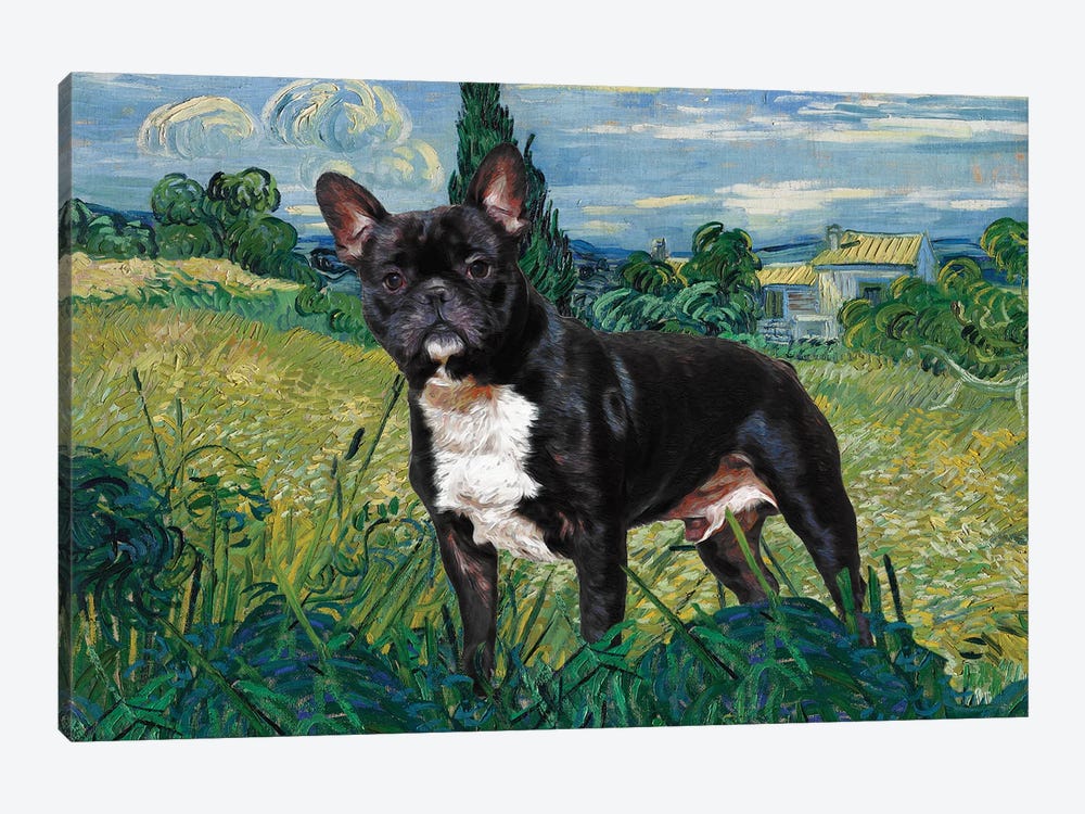 French Bulldog Green Wheat Field With Cypress by Nobility Dogs 1-piece Canvas Art Print