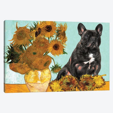 French Bulldog Frenchie Sunflowers Canvas Print #NDG314} by Nobility Dogs Canvas Art Print