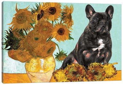 French Bulldog Frenchie Sunflowers Canvas Art Print - Van Gogh's Sunflowers Collection
