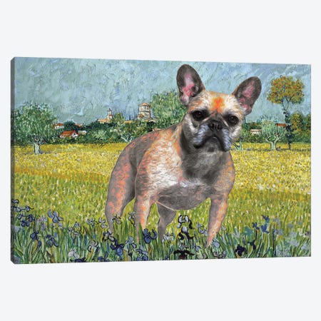 French Bulldog View Of Arles With Irises Canvas Print #NDG315} by Nobility Dogs Canvas Art Print