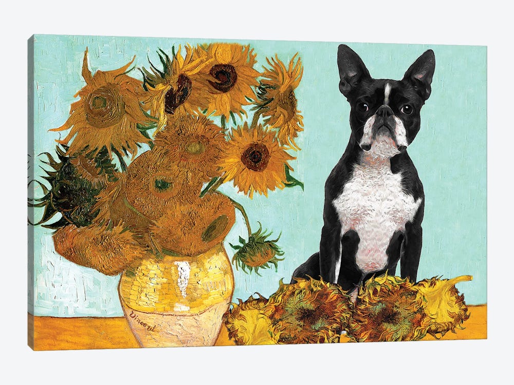 Boston Terrier Sunflowers by Nobility Dogs 1-piece Canvas Art