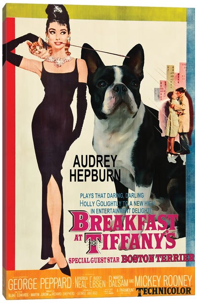 Boston Terrier Breakfast At Tiffany Canvas Art Print - Vintage Movie Posters