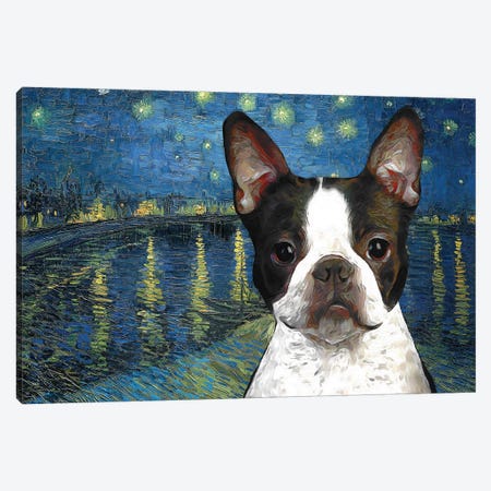 Boston Terrier Starry Night Over The Rhone Canvas Print #NDG324} by Nobility Dogs Canvas Art