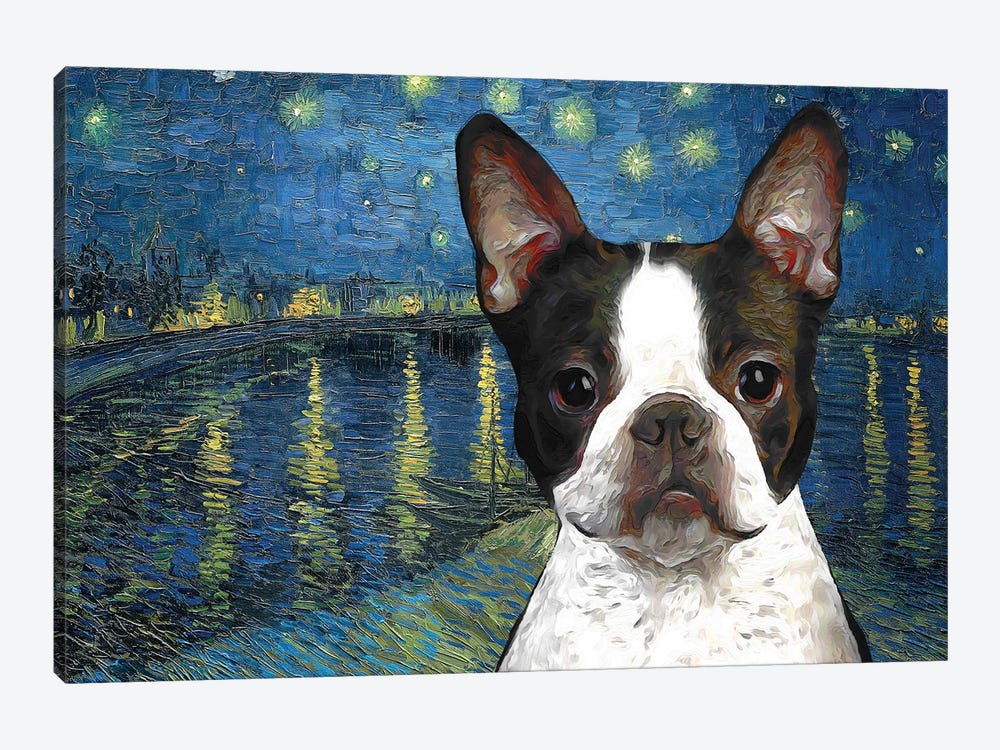 Boston Terrier Starry Night Over The Rhone by Nobility Dogs 1-piece Canvas Artwork