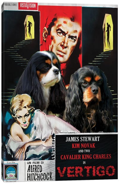 Cavalier King Charles Spaniel Vertigo Movie Canvas Art Print - Mystery & Detective Movie Art