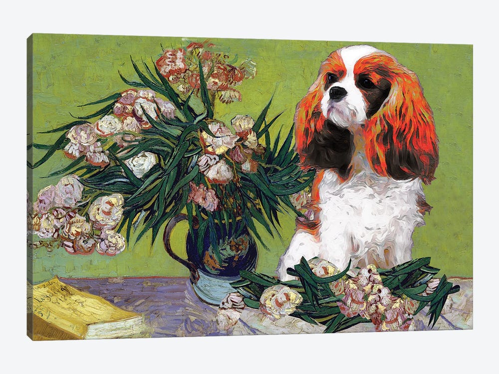 Cavalier King Charles Spaniel Vase With Oleanders by Nobility Dogs 1-piece Canvas Art