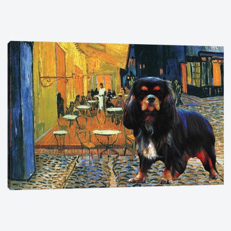 Cavalier King Charles Spaniel Cafe Terrace At Night Canvas Print #NDG341} by Nobility Dogs Art Print