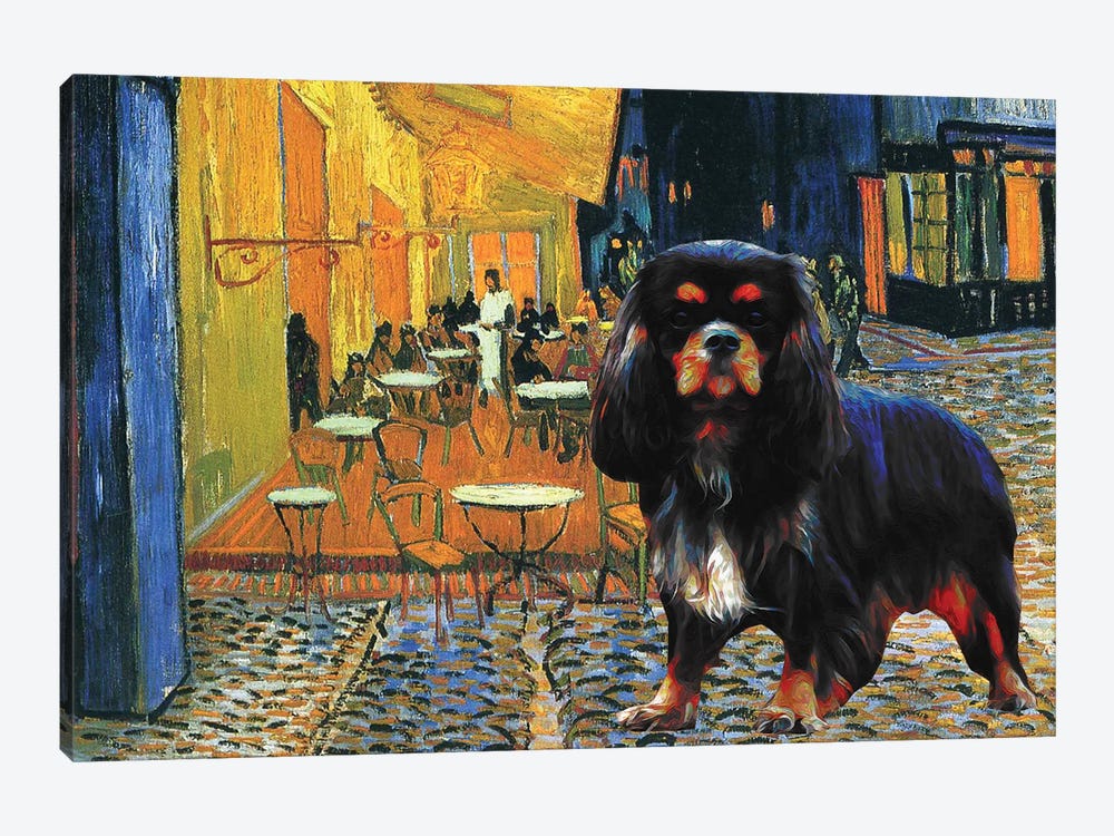 Cavalier King Charles Spaniel Cafe Terrace At Night by Nobility Dogs 1-piece Canvas Art Print