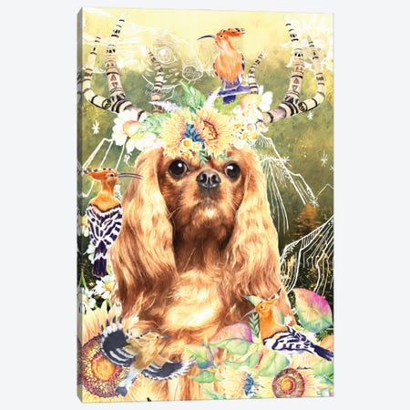 Cavalier King Charles Spaniel And Hoopoe Bird Canvas Print #NDG344} by Nobility Dogs Canvas Art
