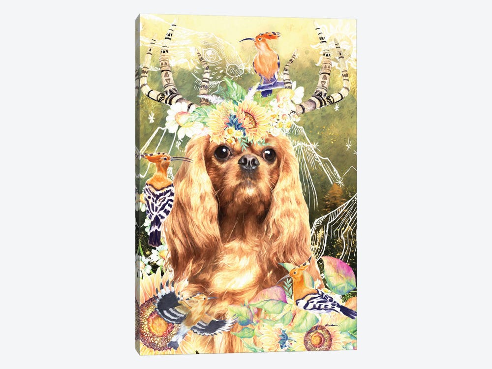 Cavalier King Charles Spaniel And Hoopoe Bird by Nobility Dogs 1-piece Canvas Artwork