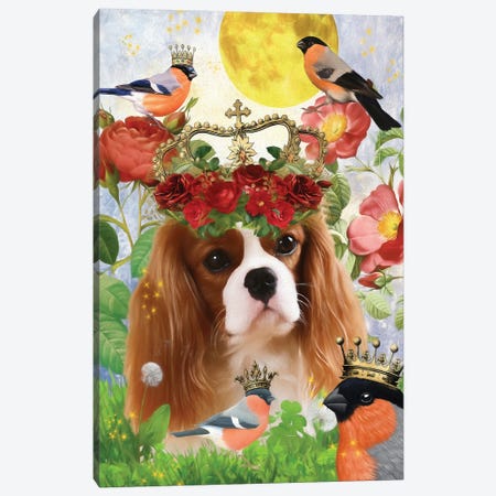 Cavalier King Charles Spaniel And Bullfinch Canvas Print #NDG345} by Nobility Dogs Canvas Artwork