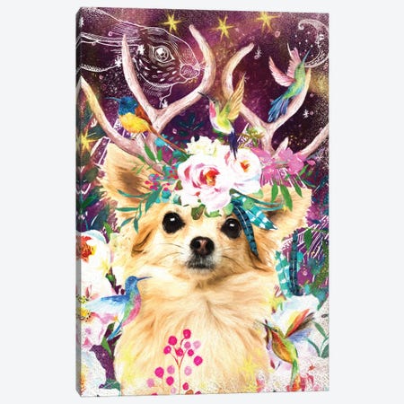 Long Haired Chihuahua And Hummingbird Canvas Print #NDG348} by Nobility Dogs Art Print