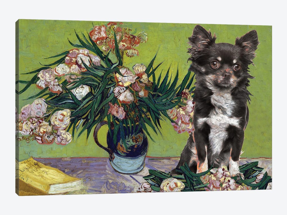 Long Haired Chihuahua Vase With Oleanders by Nobility Dogs 1-piece Art Print