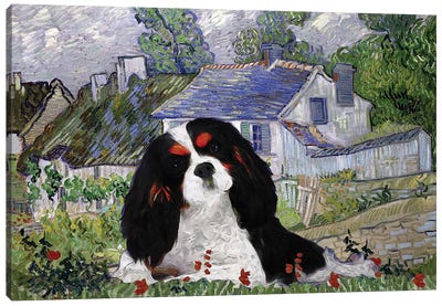 Cavalier King Charles Spaniel Houses At Auvers Canvas Art Print - Cavalier King Charles Spaniel Art